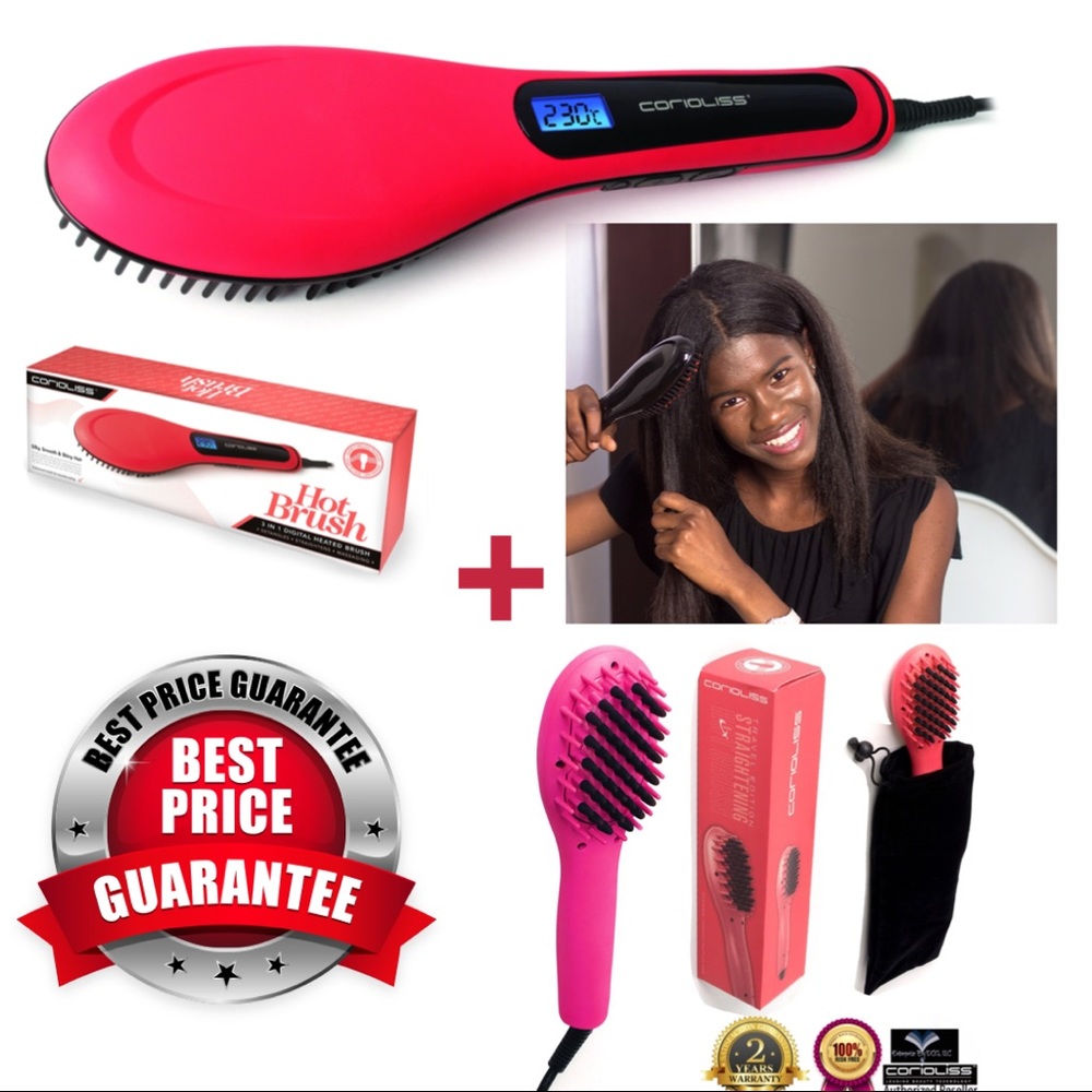 Corioliss Hair Straightener Brush Set Coral
